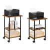 Modern Industrial Black Metal Rustic Wood Printer Stand Cart on Locking Casters