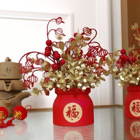 1pc New Year Spring Festival Pots; Artificial Flowers