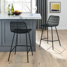 Natural Rattan Indoor Counter Chair  Black Finish Steel legs