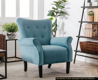 1pc Accent Chair Blue Button-Tufted Back Rolled-Arms