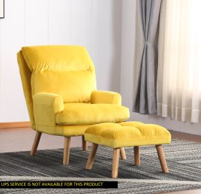 Accent Click Clack Chair with Ottoman Yellow Fabric Upholstered