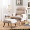 1pc Accent Click Clack Chair with Ottoman Beige Fabric