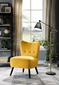 Unique Style Accent Chair Yellow Velvet Covering