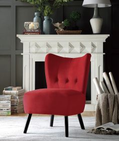 Red Velvet Covering Accent Chair Button-