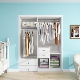 Closet Organizer System, Closet Shelving System with 4 Drawers, Modern Closet Organizer System with 2 Hanging Rails, Walk in Closet System for Bedroom