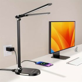 Desk Lamps for Home Office, Eye-Care LED Desk Lamp with USB Charging Port, Touch Control Table Lamp with Night Light Mode