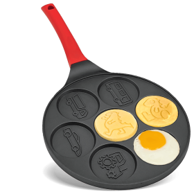 Egg Omelette Pan Silver Dollar Pancake Pan Nonstick Omelet 7-Cup Pancake Molds for Kids Animal Pancakes Maker with Silicone Spatula, Tongs, Oil Brush