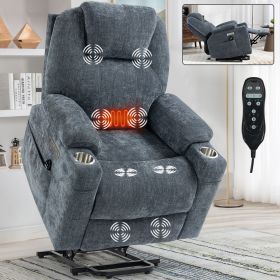 Up to 350 LBS Chenille Power Lift Recliner Chair, Heavy Duty Motion Mechanism with 8-Point Vibration Massage and Lumbar Heating, USB and Type-C Ports