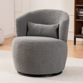 Grey Plush Swivel Accent Chair - Contemporary Round Armchair with 360¬∞ Rotation and Metal Base for Living Room Elegance