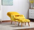 Accent Click Clack Chair with Ottoman Yellow Fabric Upholstered