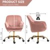 360¬∞ Pink Velvet Swivel Chair With High Back, Adjustable Working Chair With Golden Color Base