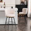 Beige Swivel Bar Stools - High-Back, Adjustable,