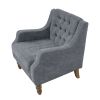 Grey Accent Chair, Living Room Chair, Footrest Chair Set with Vintage Brass Studs, Button Tufted Upholstered Armchair for Living Room, Comfy Reading C