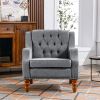 Grey Accent Chair, Living Room Chair, Footrest Chair Set with Vintage Brass Studs, Button Tufted Upholstered Armchair for Living Room, Comfy Reading C