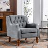 Grey Accent Chair, Living Room Chair, Footrest Chair Set with Vintage Brass Studs, Button Tufted Upholstered Armchair for Living Room, Comfy Reading C