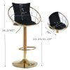 Black velvet bar chair, pure gold plated, unique design,360 degree rotation, adjustable height,Suitable for dinning room and bar,set of 2