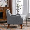 Grey Accent Chair, Living Room Chair, Footrest Chair Set with Vintage Brass Studs, Button Tufted Upholstered Armchair for Living Room, Comfy Reading C