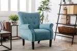 1pc Accent Chair Blue Button-Tufted Back Rolled-Arms