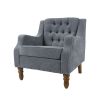 Grey Accent Chair, Living Room Chair, Footrest Chair Set with Vintage Brass Studs, Button Tufted Upholstered Armchair for Living Room, Comfy Reading C