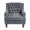 Grey Accent Chair, Living Room Chair, Footrest Chair Set with Vintage Brass Studs, Button Tufted Upholstered Armchair for Living Room, Comfy Reading C