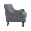 Grey Accent Chair, Living Room Chair, Footrest Chair Set with Vintage Brass Studs, Button Tufted Upholstered Armchair for Living Room, Comfy Reading C