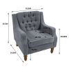 Grey Accent Chair, Living Room Chair, Footrest Chair Set with Vintage Brass Studs, Button Tufted Upholstered Armchair for Living Room, Comfy Reading C