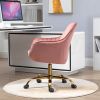 360¬∞ Pink Velvet Swivel Chair With High Back, Adjustable Working Chair With Golden Color Base