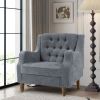 Grey Accent Chair, Living Room Chair, Footrest Chair Set with Vintage Brass Studs, Button Tufted Upholstered Armchair for Living Room, Comfy Reading C