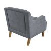 Grey Accent Chair, Living Room Chair, Footrest Chair Set with Vintage Brass Studs, Button Tufted Upholstered Armchair for Living Room, Comfy Reading C