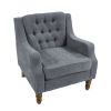 Grey Accent Chair, Living Room Chair, Footrest Chair Set with Vintage Brass Studs, Button Tufted Upholstered Armchair for Living Room, Comfy Reading C