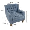 Blue Accent Chair, Living Room Chair, Footrest Chair Set with Vintage Brass Studs, Button Tufted Upholstered Armchair for Living Room, Comfy Reading C