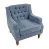 Blue Accent Chair, Living Room Chair, Footrest Chair Set with Vintage Brass Studs, Button Tufted Upholstered Armchair for Living Room, Comfy Reading C