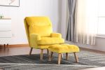 Accent Click Clack Chair with Ottoman Yellow Fabric Upholstered