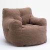 Soft Tufted Foam Bean Bag Chair With Teddy Fabric Coffee Brown