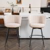 Beige Swivel Bar Stools - High-Back, Adjustable,