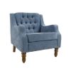 Blue Accent Chair, Living Room Chair, Footrest Chair Set with Vintage Brass Studs, Button Tufted Upholstered Armchair for Living Room, Comfy Reading C