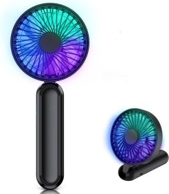 Portable HandHeld Fan, Personal USB Hand Fans With RGB Color Light, 5 Speed Foldable Table Fan With Rechargeable Battery Operated For Travel Office Ro (Color: Black)