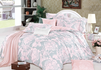 Lauren Damask 100% Cotton 3 Pcs Comforter Set (Color: Pink, size: QUEEN)