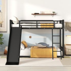 Metal Bunk Bed with Slide, Twin over Twin (Color: Black)