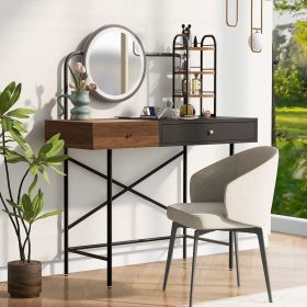 40 inch Makeup Vanity Desk with 3-Mode Lighted Mirror & Wireless Charging Station,Vanity Table with Drawer & 3 Open Shelves for Ample Storage Space (Material: MDF+Iron, Color: Black)